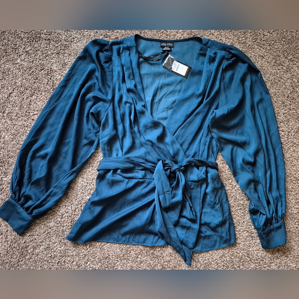 City Chic Deep Teal Wrap Blouse